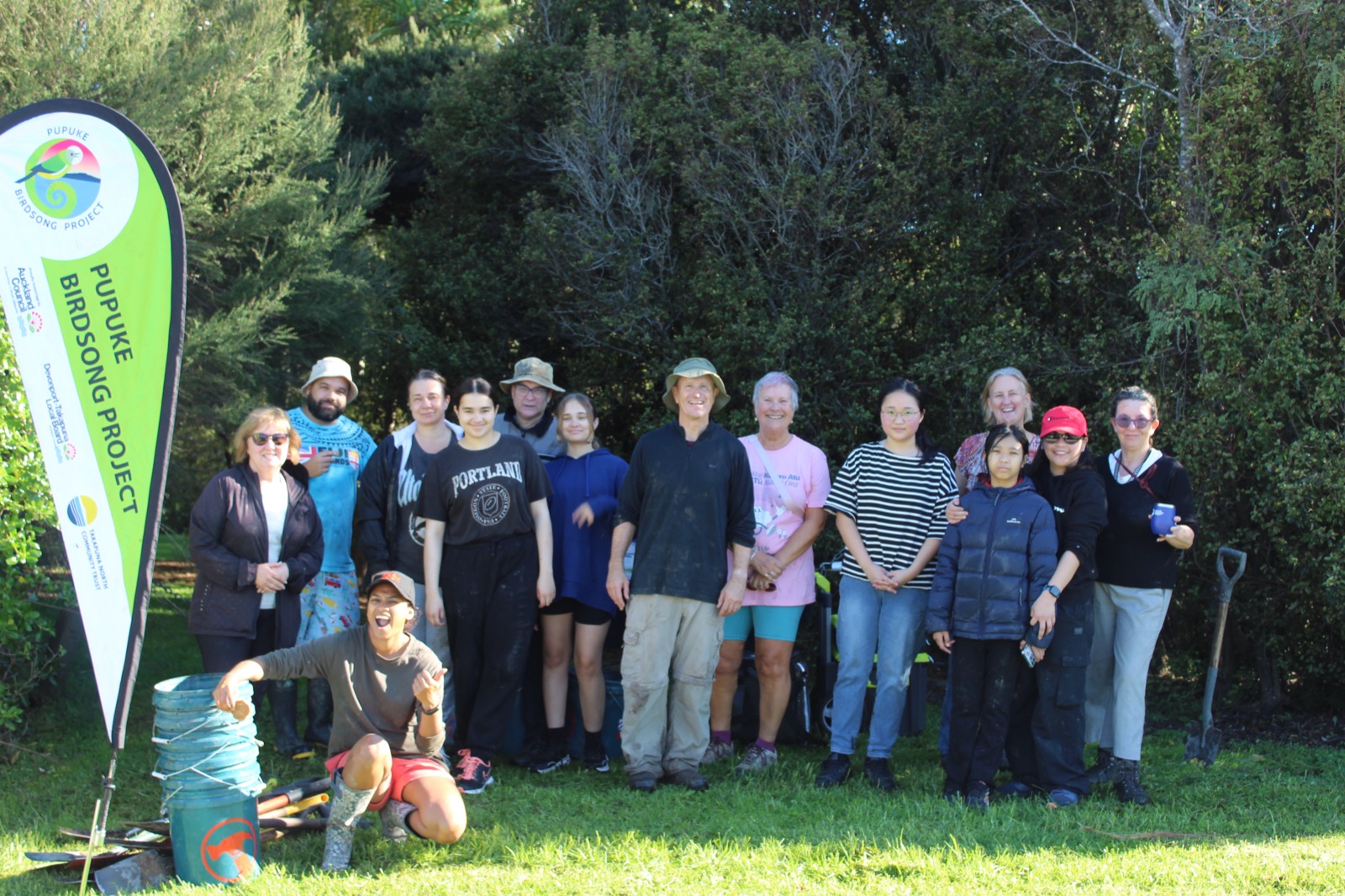 Pupuke Birdsong volunteers gathered after a working bee